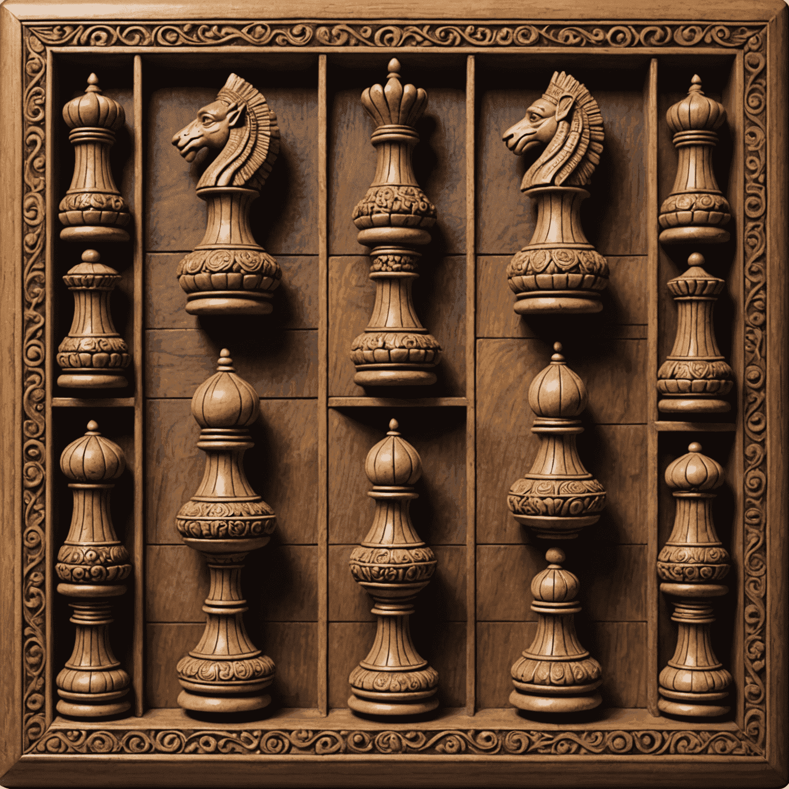 Ancient Indian chess set with ornate pieces, showcasing the game's origins