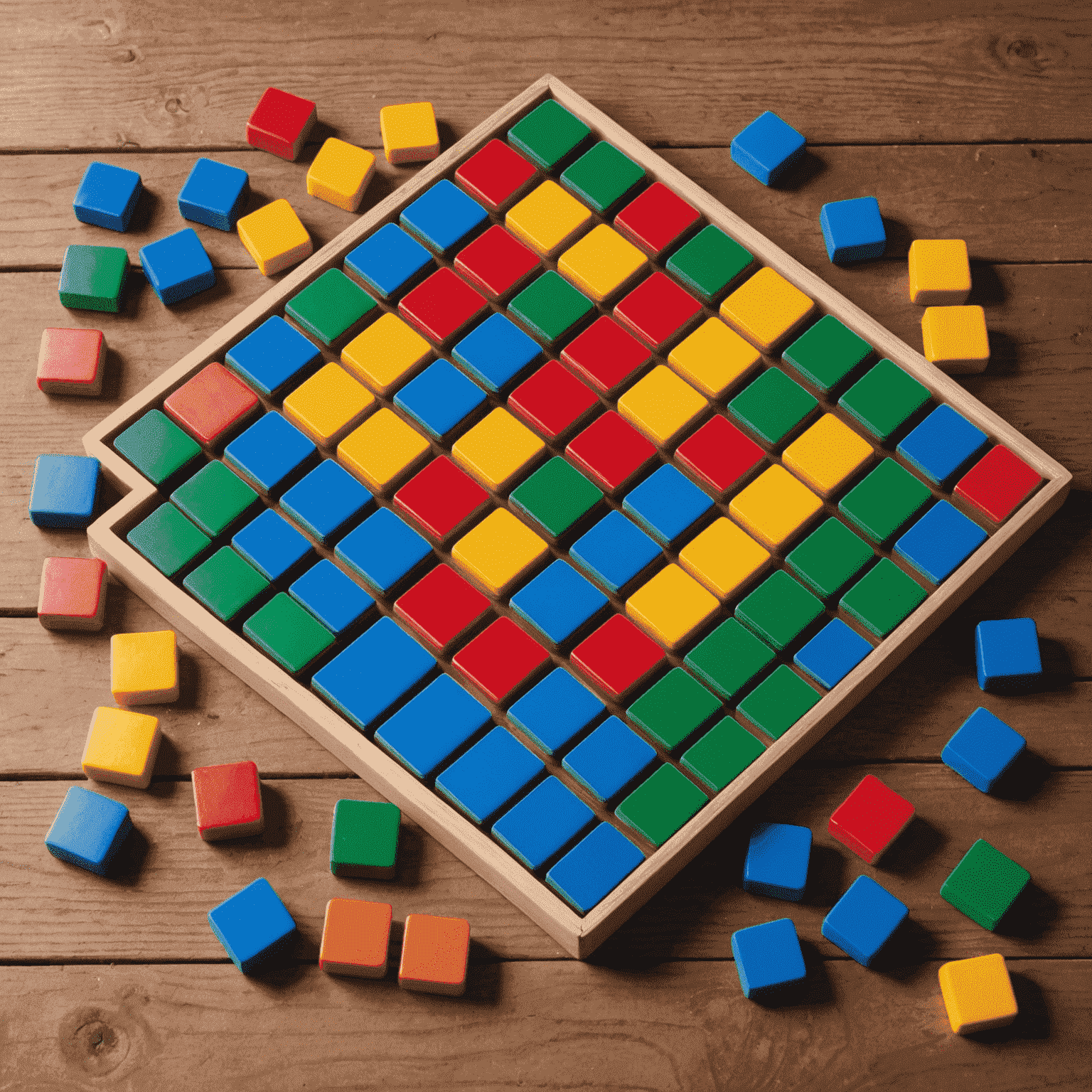 A collection of popular puzzle board games including Rubik's Race, Blokus, Quoridor, Santorini, and Azul, arranged on a wooden table